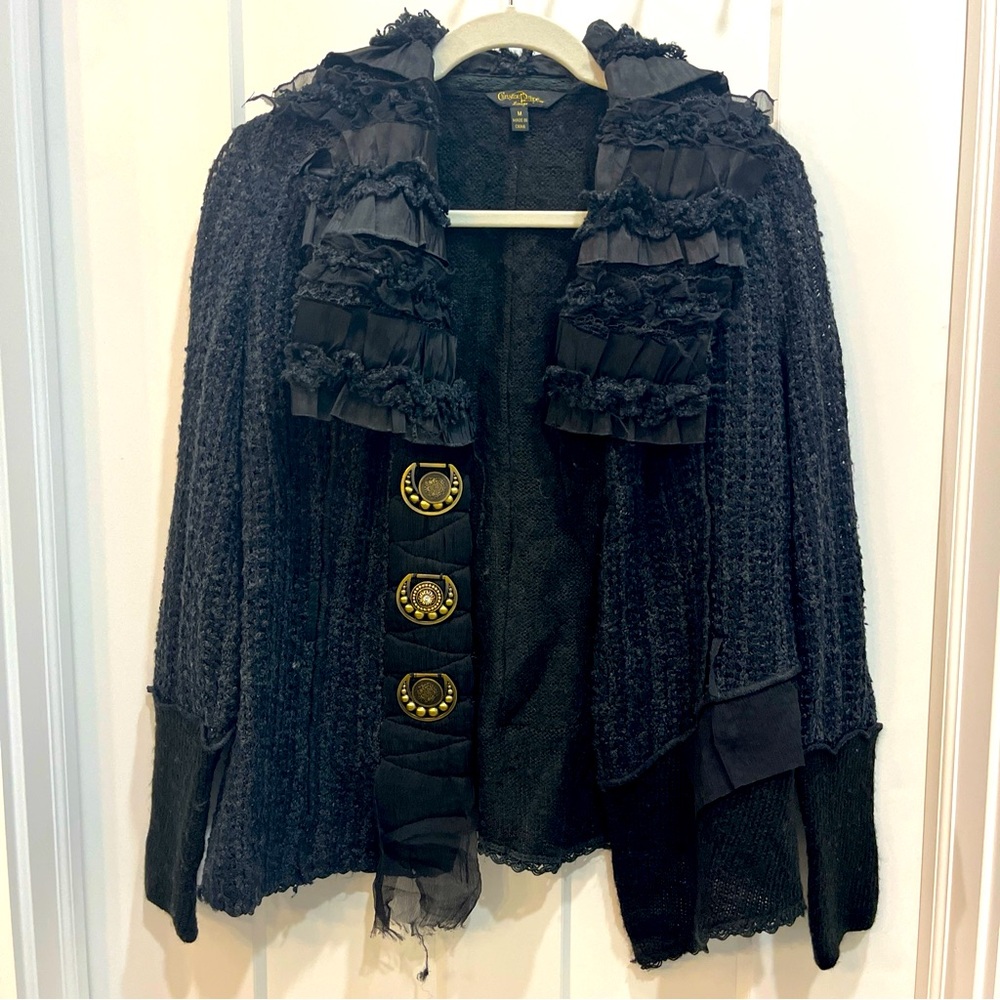 Christine Phillipe Embellished Black Open Front‎ Cardigan Women’s Size Medium